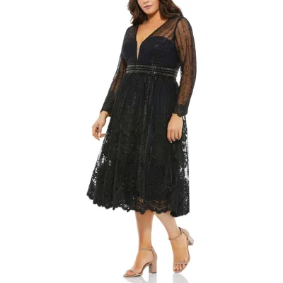 Mac Duggal Plus Womens Illusion Lace Cocktail And Party Dress In Black