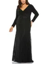 Mac Duggal Black Wrap Over Long Sleeve Lace Applique Trumpet Gown (plus) In Black