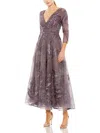 Mac Duggal Beaded Floral A-line Cocktail Dress In Purple