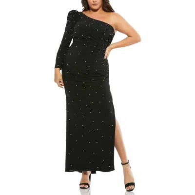 Mac Duggal Plus Womens One Shoulder Embellished Evening Dress In Black