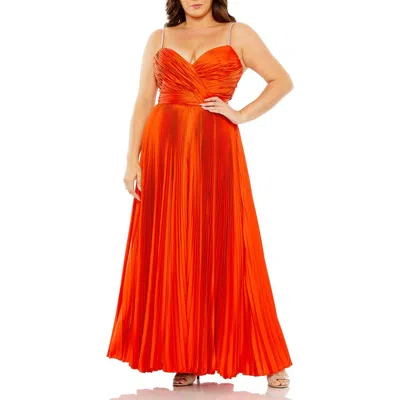 Mac Duggal Plus Womens Pleated Satin Evening Dress In Red
