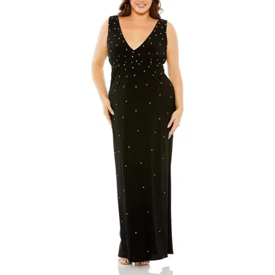 Mac Duggal Plus Womens Rhinestone Polyester Evening Dress In Black