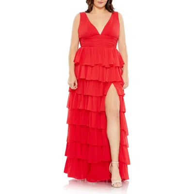 Mac Duggal Plus Womens Ruched Manmade Evening Dress In Red
