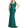 Mac Duggal Plus  Trumpet Gown In Green