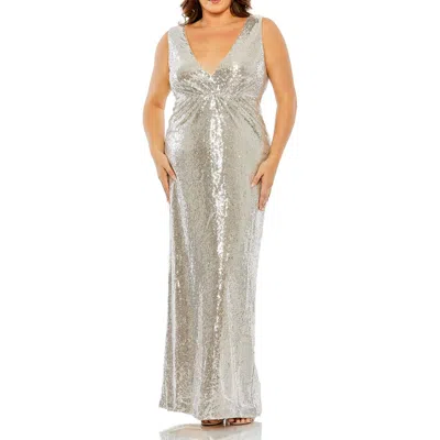 Mac Duggal Plus Womens Sequined Manmade Evening Dress In Multi