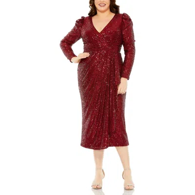 Mac Duggal Plus Womens Sequined Mesh Evening Dress In Pink
