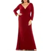 Mac Duggal Red Long Sleeve V-neck Faux Wrap Gown In White