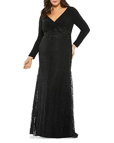 Mac Duggal Embellished Long Sleeved Gown In Black