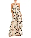 Mac Duggal Polka Dot Charmeuse Halter Tiered Ruffle Gown In Neutral
