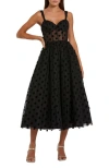 Mac Duggal Polka Dot Tulle Sweetheart Bustier A-line Midi Dress In Black