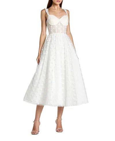 Mac Duggal Polka Dot Net Bustier A-line Midi Dress In White