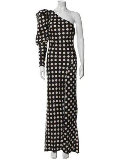 Pre-owned Mac Duggal Polka Dot Print Long Dress In Black/neutrals