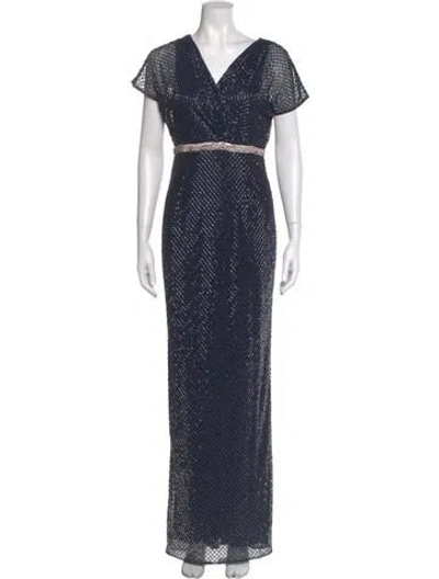 Pre-owned Mac Duggal Polka Dot Print Long Dress In Blue