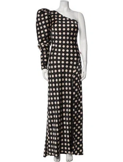 Pre-owned Mac Duggal Polka Dot Print Long Dress W/ Tags In Black