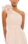 Mac Duggal Rosette Metallic Dot One-shoulder Chiffon Gown In Neutral