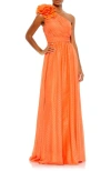 Mac Duggal Polka Dot Ruffled One Shoulder Gown In Tangerine