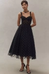 Mac Duggal Polka Dot Tulle Sweetheart Bustier A-line Midi Dress In Black