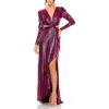 Mac Duggal Princess Sleeve Cut Out Metallic Gown In Fuchsia