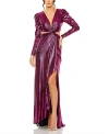 Mac Duggal Princess Sleeve Cut Out Metallic Gown In Fuchsia