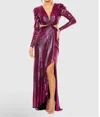 Mac Duggal Princess Sleeve Cut Out Metallic Gown In Fuchsia In Purple