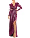 Mac Duggal Princess Sleeve Cut Out Metallic Gown In Fuchsia