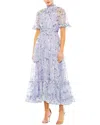 Mac Duggal Floral Print High Neck Raglan Sleeve Dress In Multi