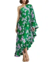 Mac Duggal Printed Charmeuse One Shoulder Draped Gown In Green