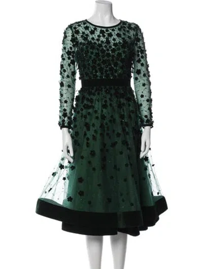 Pre-owned Mac Duggal Printed Knee-length Dress In Green