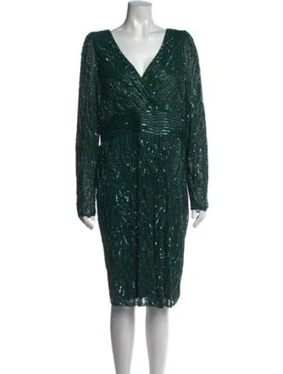 Pre-owned Mac Duggal Printed Knee-length Dress In Green