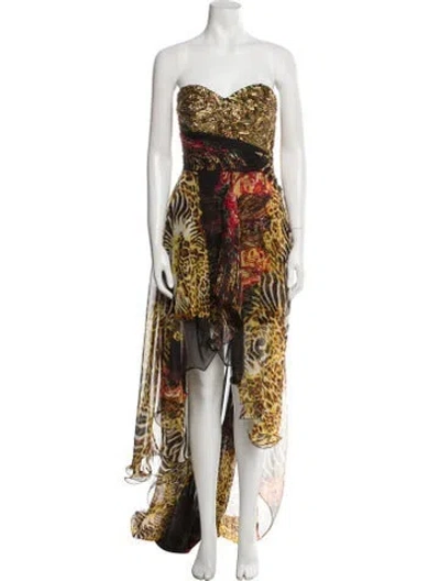 Pre-owned Mac Duggal Printed Long Dress In Black