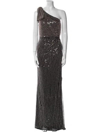 Pre-owned Mac Duggal Printed Long Dress In Black