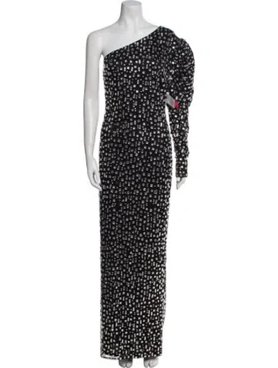 Pre-owned Mac Duggal Printed Long Dress In Black
