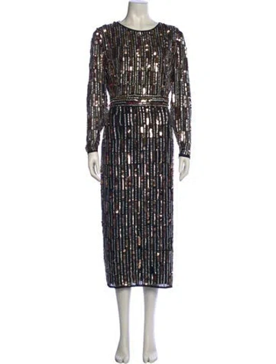 Pre-owned Mac Duggal Printed Long Dress In Black