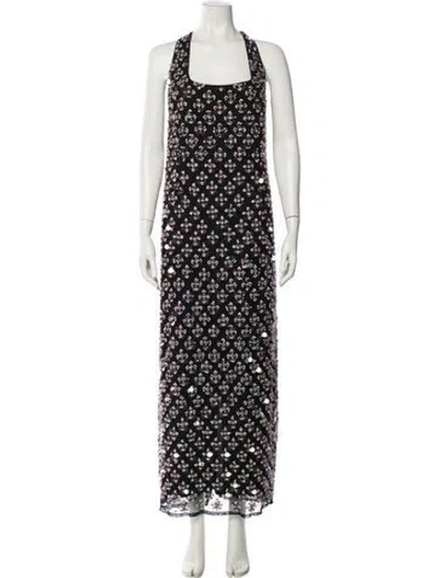 Pre-owned Mac Duggal Printed Long Dress In Black