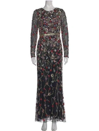 Pre-owned Mac Duggal Printed Long Dress In Black