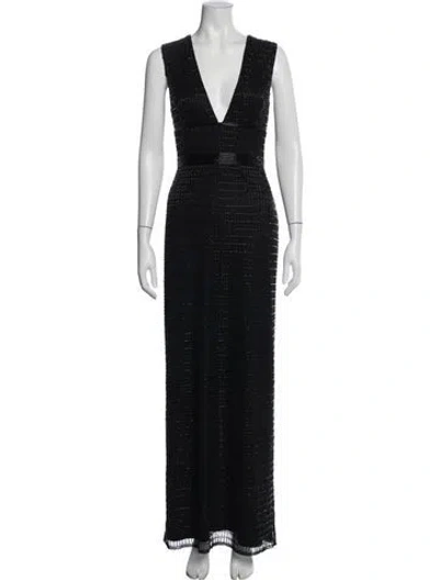 Pre-owned Mac Duggal Printed Long Dress In Black