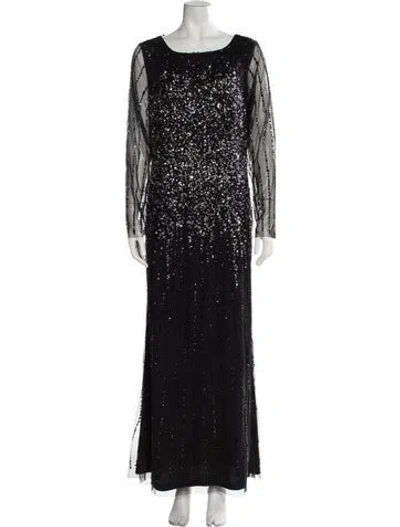 Pre-owned Mac Duggal Printed Long Dress In Black
