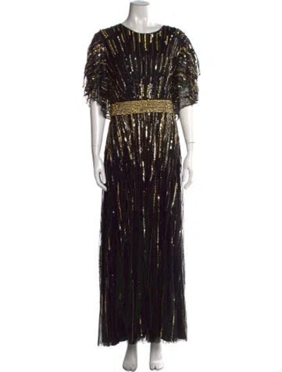 Pre-owned Mac Duggal Printed Long Dress In Black