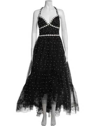 Pre-owned Mac Duggal Printed Long Dress In Black