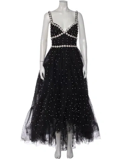 Pre-owned Mac Duggal Printed Long Dress In Black