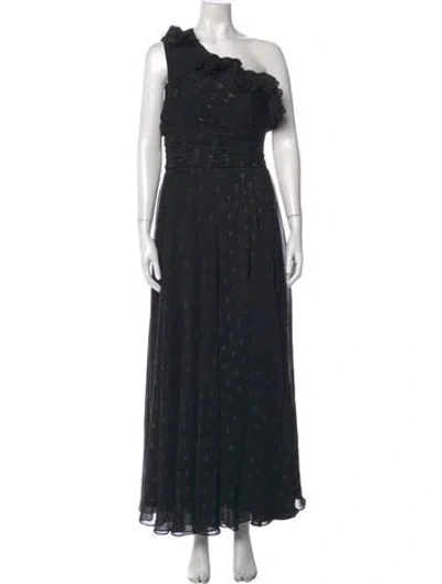 Pre-owned Mac Duggal Printed Long Dress In Black