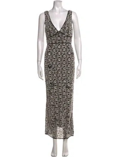 Pre-owned Mac Duggal Printed Long Dress In Black