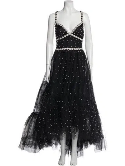 Pre-owned Mac Duggal Printed Long Dress In Black