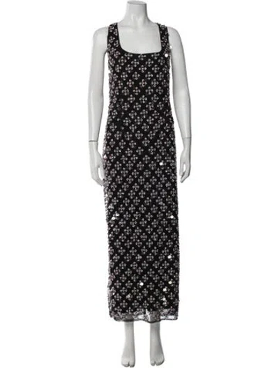 Pre-owned Mac Duggal Printed Long Dress In Black