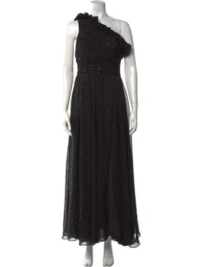 Pre-owned Mac Duggal Printed Long Dress In Black