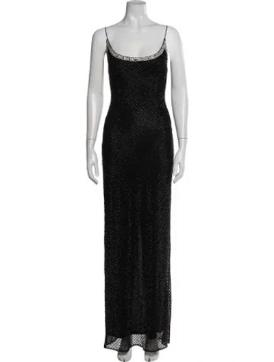 Pre-owned Mac Duggal Printed Long Dress In Black