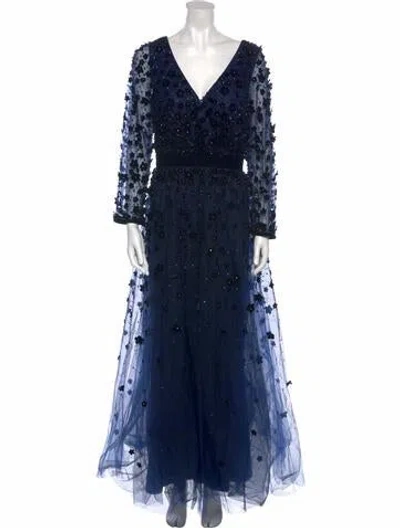 Pre-owned Mac Duggal Printed Long Dress In Blue