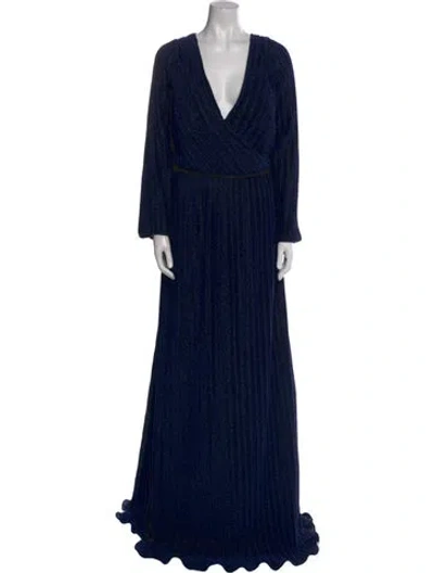 Pre-owned Mac Duggal Printed Long Dress In Blue