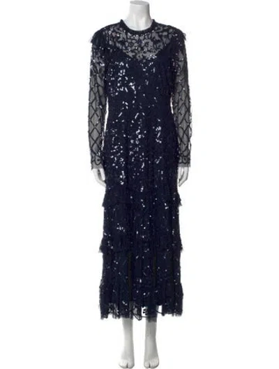 Pre-owned Mac Duggal Printed Long Dress In Blue