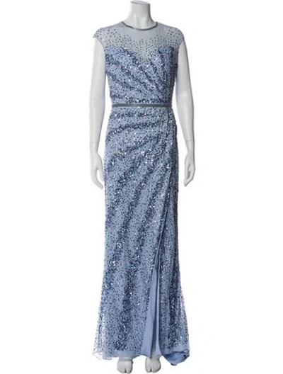 Pre-owned Mac Duggal Printed Long Dress In Blue